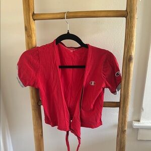 Vintage Champion Red Short Sleeve Wrap Top